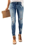 DGRPI Women's Boyfriend Skinny Jeans Ripped Distressed Stretchy Denim Pants - Image 2