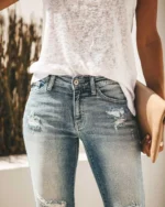 DGRPI Women's Boyfriend Skinny Jeans Ripped Distressed Stretchy Denim Pants - Image 3