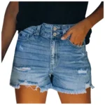 Women High Waisted Skinny Stretchy Denim Shorts Casual Summer Frayed Raw Hem Distressed Ripped Short Jeans