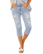 luvamia Jean Capri Pants for Women High Waisted Ripped Skinny Jeans Stretchy Denim Capris Cropped Jeggings with Pockets
