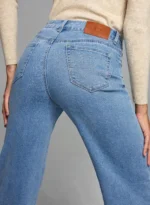 Sidefeel Women's High Waisted Jeans Strechy Fashion Raw Hem Straight Leg Ankle Denim Pants with Pockets