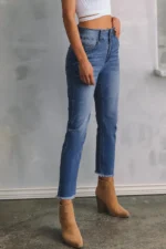 Sidefeel Women's High Waisted Jeans Strechy Fashion Raw Hem Straight Leg Ankle Denim Pants with Pockets - Image 2