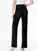 Sidefeel Women's High Waisted Jeans Strechy Fashion Raw Hem Straight Leg Ankle Denim Pants with Pockets - Image 3