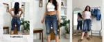 Flamingals Mid Waist Skinny Capri Jeans for Women Crop Stripe & Star Embroidery Raw Hem Casual Denim Jeans