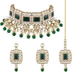 Aheli Ethnic Faux Kundan Pearl Fancy Bridal Choker Necklace Indian Traditional Bollywood Jewelry Set with Earrings Gift for Women