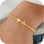 M MOOHAM Initial Bracelet - Dainty 14K Gold Plated Heart Initial Letter A-Z Bracelets for Women Teen Girls Gifts, Layered Link Charm Bracelet Jewelry Birthday Gifts for Women Girls Back to School Gift - Image 2