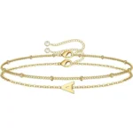 M MOOHAM Initial Bracelet - Dainty 14K Gold Plated Heart Initial Letter A-Z Bracelets for Women Teen Girls Gifts, Layered Link Charm Bracelet Jewelry Birthday Gifts for Women Girls Back to School Gift - Image 3