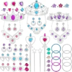 Princess Jewelry Set for Girls with Colorful Necklace Bracelets Rings Earrings Birthday Gifts Party Favors Pretend Play Dress up Costume Friendship Jewelry for Toddler Girls (Heart)