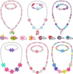 Princess Jewelry Set for Girls with Colorful Necklace Bracelets Rings Earrings Birthday Gifts Party Favors Pretend Play Dress up Costume Friendship Jewelry for Toddler Girls (Heart) - Image 2