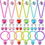 Princess Jewelry Set for Girls with Colorful Necklace Bracelets Rings Earrings Birthday Gifts Party Favors Pretend Play Dress up Costume Friendship Jewelry for Toddler Girls (Heart) - Image 3