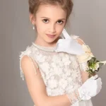 4 Pcs Girls Tea Party Gloves Pearl Necklace Bracelet Earring Set Pearl Necklace Set for First Communion Flower Tea Party Birthday New Year Gifts