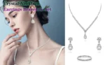 Cuicanstar 3 Pieces Silver Plated Jewelry Set for Women, Artificial Rhinestone Crystal Statement Necklace Teardrop Dangle Earrings Link Tennis Bracelet Costume Jewelry for Bridal Wedding Party - Image 3