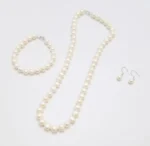 White 8mm Glass Pearls Necklace Bracelet Earring Jewelry 3 Set Wholesale for Women Little Girls