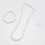 White 8mm Glass Pearls Necklace Bracelet Earring Jewelry 3 Set Wholesale for Women Little Girls
