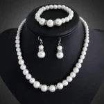 White 8mm Glass Pearls Necklace Bracelet Earring Jewelry 3 Set Wholesale for Women Little Girls - Image 2