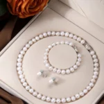 White 8mm Glass Pearls Necklace Bracelet Earring Jewelry 3 Set Wholesale for Women Little Girls - Image 3
