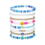 Preppy Bracelets Set Colorful White Gold Smile Heart Star Polymer Beaded Pearl Clay Stackable Charm Y2K Kidcore Aesthetic Summer Beach Bohemian Stretch Layering Bracelets Jewelry for Girls Women Teens - Image 3