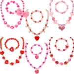 PinkSheep Kids Classic Jewelry, 6 Sets of Beaded Necklaces and Bracelets for Girls, Favors Bags for Girls Jewelry (Classic)