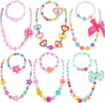 PinkSheep Kids Classic Jewelry, 6 Sets of Beaded Necklaces and Bracelets for Girls, Favors Bags for Girls Jewelry (Classic) - Image 2
