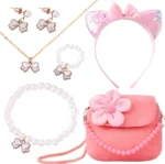 Girls Purse with Kids Jewellery, Beaded Handbag with Necklace Bracelet Earrings Hair Accessories Crossbody Bag Girls Birthday Presents Christmas Gifts