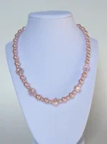 Pink 8mm 14.5inch Faux Glass Imitation Crystal Glass Imitation Pearls Necklace Bracelet Earring Butterfly Pendant Jewelry 3 set gift for Girls - Image 2