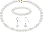 Pearl Necklace Set for Women and Girls, 8mm Glass Faux Pearl Includes Bracelet & Stud Earrings, 3-Piece Costume Jewelry Set, Wedding Bridesmaid Prom Gifts - Image 2