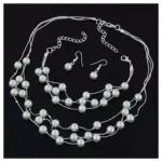 Pearl Necklace Set for Women and Girls, 8mm Glass Faux Pearl Includes Bracelet & Stud Earrings, 3-Piece Costume Jewelry Set, Wedding Bridesmaid Prom Gifts - Image 3
