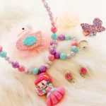 2 Sets Princess Jewelry for Little Girls, Butterfly Kids Jewelry Set, Stretch Necklace Bracelets, Rings and Clip on Earrings Perfect for Dress Up, Birthday Parties
