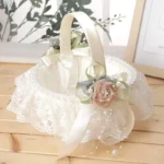 FEXICHUJI 5 Pcs Flower Girl Basket Wedding Set, Flower Girl Jewellery Kit Accessories with Headband Bracelet Gloves Basket and Ivory Petals (Wicker Rattan Basket) - Image 2