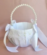 FEXICHUJI 5 Pcs Flower Girl Basket Wedding Set, Flower Girl Jewellery Kit Accessories with Headband Bracelet Gloves Basket and Ivory Petals (Wicker Rattan Basket) - Image 3