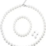 White 8mm Faux Hand Knotted Glass Imitation Pearls Necklace Earring Jewelry 3 Set for Women and Girls