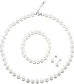 White 8mm Faux Hand Knotted Glass Imitation Pearls Necklace Earring Jewelry 3 Set for Women and Girls