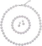 White 8mm Faux Hand Knotted Glass Imitation Pearls Necklace Earring Jewelry 3 Set for Women and Girls - Image 3