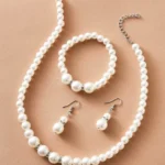 COLORFUL BLING Faux Pearl Jewelry Set, 4Pcs Pearl Necklace Bracelet Earrings Set for Women, Elegant Round Beaded Costume Jewelry for Wedding Party Daily Wear