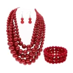 COLORFUL BLING Faux Pearl Jewelry Set, 4Pcs Pearl Necklace Bracelet Earrings Set for Women, Elegant Round Beaded Costume Jewelry for Wedding Party Daily Wear - Image 2