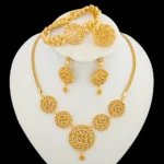 Golden Jewelry Sets for Women Fashion Costume Jewelry Includ Necklace Bracelet Rings Earrings Set
