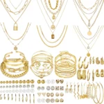 Golden Jewelry Sets for Women Fashion Costume Jewelry Includ Necklace Bracelet Rings Earrings Set - Image 2