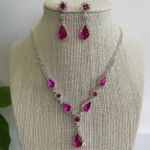 Amabro Teardrop Pendant Pink Necklaces Earrings Jewelry Sets for Women Opal Water Drop Necklace & Earrings Adjustable Accessories Wedding Birthday Prom Formal Brides Bridesmaid