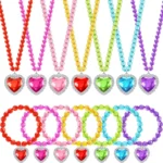 Sureio 7 Sets Girl Dress up Jewelry Toddler Princess Bracelet Necklaces Kids Valentine's Day Costume Jewelry Set for Girl Tea Costume Party