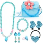 Hifot Kids Jewelry Little Girls Plush Handbag Necklace Bracelet Earrings Ring Hair Clips Set, Princess Costume Jewelry Party Favors Gift for Dress up Pretend Play (3-8 Years) - Image 3