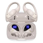PocBuds Bluetooth Headphones Wireless Earbuds 80hrs Playtime Wireless Charging Case Digital Display Sports Ear Buds with Earhook Deep Bass IPX7 Waterproof Over-Ear Earphones for TV Phone Laptop Black
