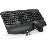 Wireless Keyboard and Mouse Combo, 2.4G Full Size Wave Keys Ergonomic Keyboard with Wrist Rest and 3-Level DPI Adjustable Wireless Ergonomic Mouse for Windows, Mac OS Desktop/Laptop/PC(Black)