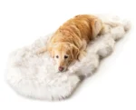 PupRug® Runner Faux Fur Memory Foam Dog Bed Cover - Curve White with Brown Accents (Bed Not Included)