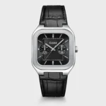Quadrus Multifunction Watch Leather, Black, Silver Colour
