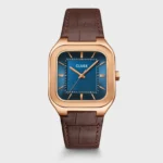 Quadrus Watch Leather, Blue, Rose Gold Colour