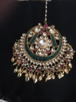 Gold Kundan Bridal Jewelry Set Necklace Earrings Maang Tikka