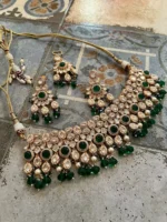 Gold Kundan Bridal Jewelry Set Necklace Earrings Maang Tikka - Image 3