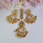 Gold Kundan Bridal Jewelry Set Necklace Earrings Maang Tikka - Image 4