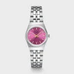 Retro 70s Mini Watch Steel, Fuchsia, Silver Colour