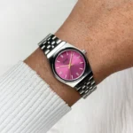 Retro 70s Mini Watch Steel, Fuchsia, Silver Colour - Image 2